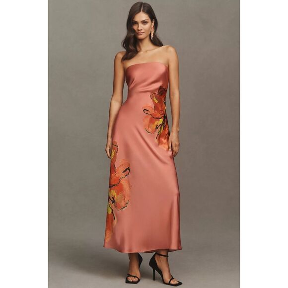 New Anthropologie Hutch Strapless Column Satin Maxi Dress sz Xl